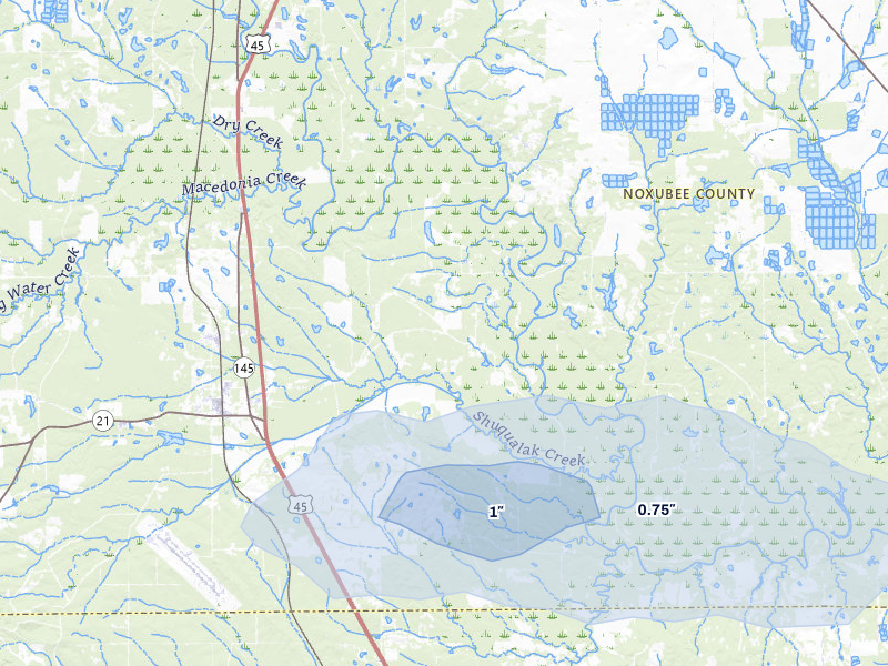 NEXRAD radar-signature map of the hail storm over Shuqualak, MS on Jul 3, 2026