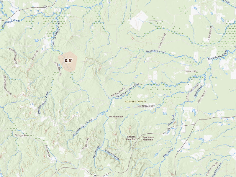 Radar-estimated hail-size map of the storm over Shuqualak, MS
