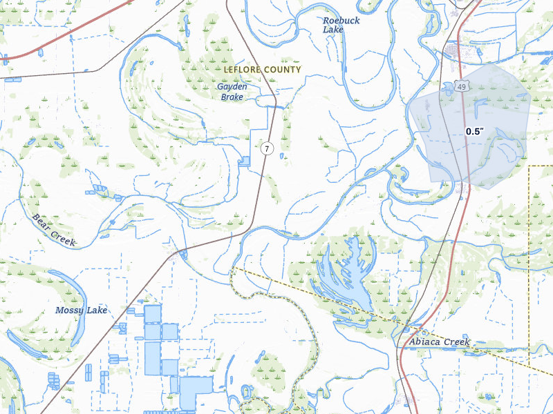 NEXRAD radar-signature map of the hail over Sidon, MS