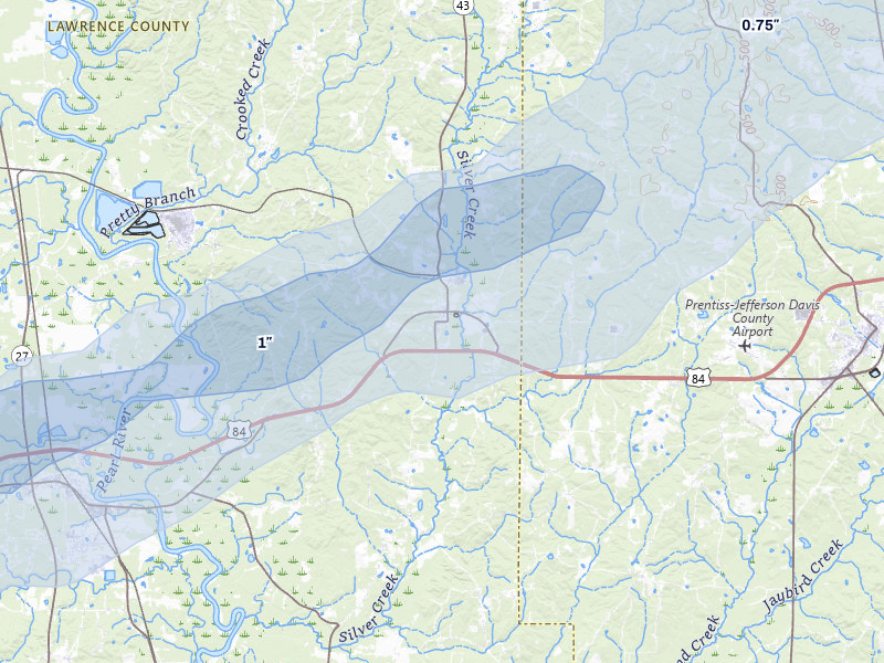 NEXRAD radar-signature map of the hail storm over Silver Creek, MS on Jan 9, 2026