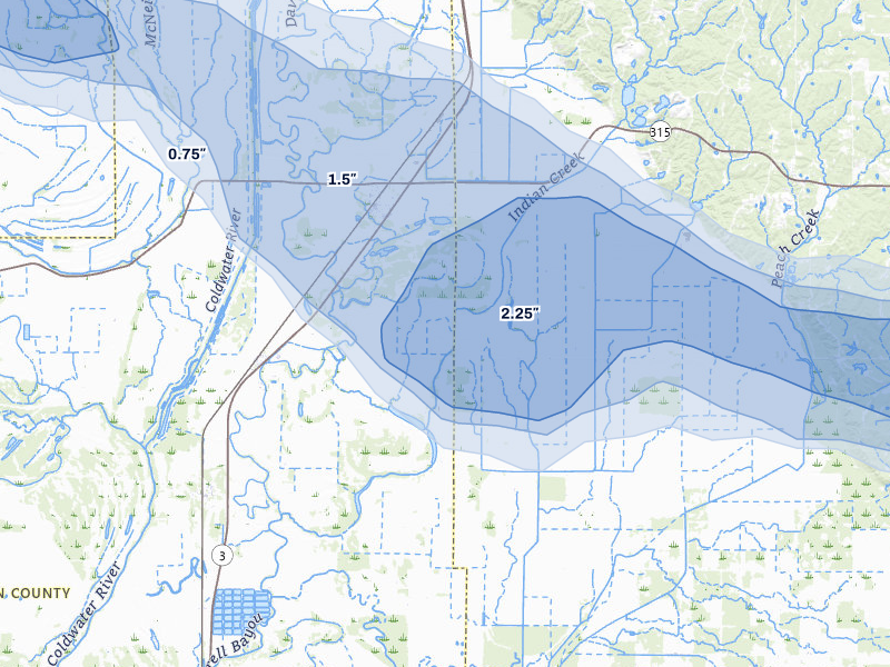 NEXRAD radar-signature map of the hail over Sledge, MS