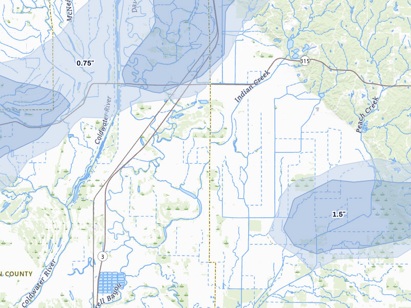 NEXRAD radar-signature map of the hail over Sledge, MS