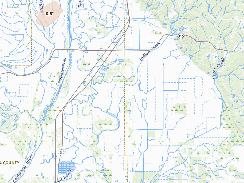 Radar-estimated hail-size map of the storm over Sledge, MS on Jun 12, 2026