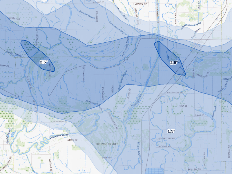 NEXRAD radar-signature map of the hail storm over Sledge, MS on Aug 22, 2026