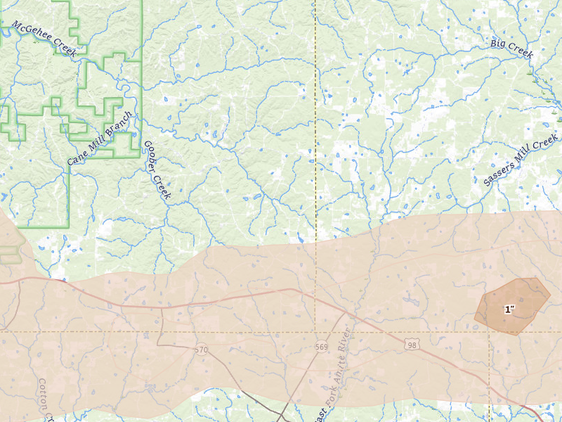 Radar-estimated hail-size map of the storm over Smithdale, MS