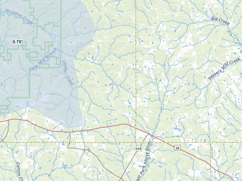 NEXRAD radar-signature map of the hail over Smithdale, MS