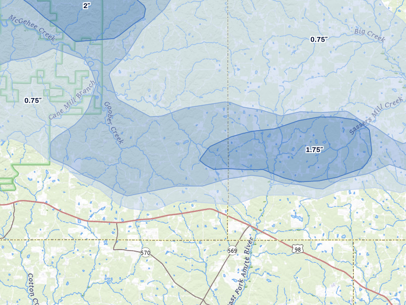 NEXRAD radar-signature map of the hail storm over Smithdale, MS on May 6, 2026