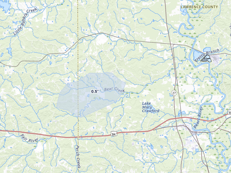 NEXRAD radar-signature map of the hail storm over Sontag, MS on Mar 15, 2026