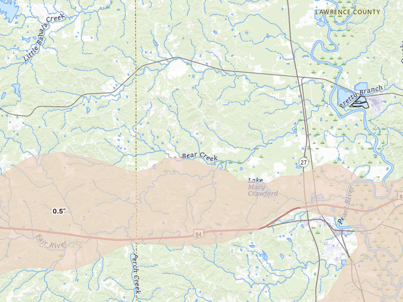 Radar-estimated hail-size map of the storm over Sontag, MS on May 6, 2026