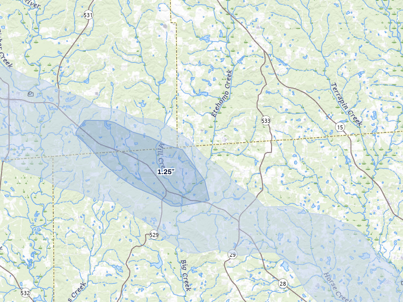 NEXRAD radar-signature map of the hail over Soso, MS