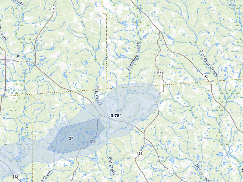NEXRAD radar-signature map of the hail storm over Soso, MS on Jul 5, 2026