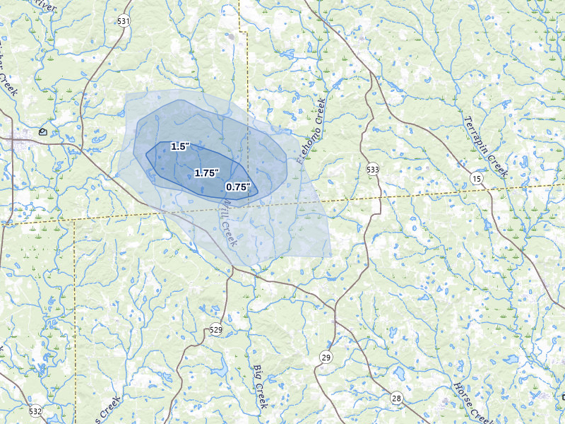 NEXRAD radar-signature map of the hail storm over Soso, MS on Aug 17, 2026