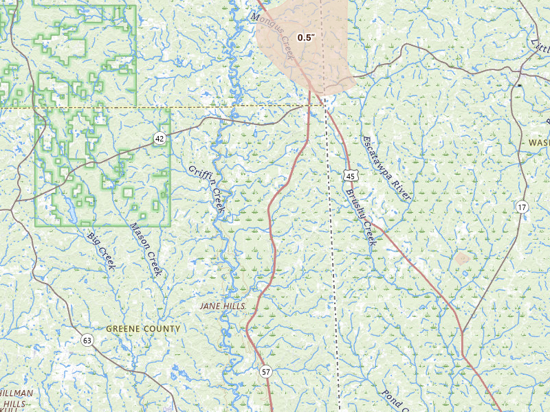 Radar-estimated hail-size map of the storm over State Line, MS on Jun 23, 2026