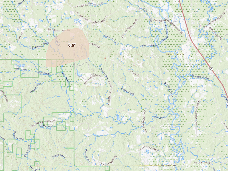 Radar-estimated hail-size map of the storm over State Line, MS