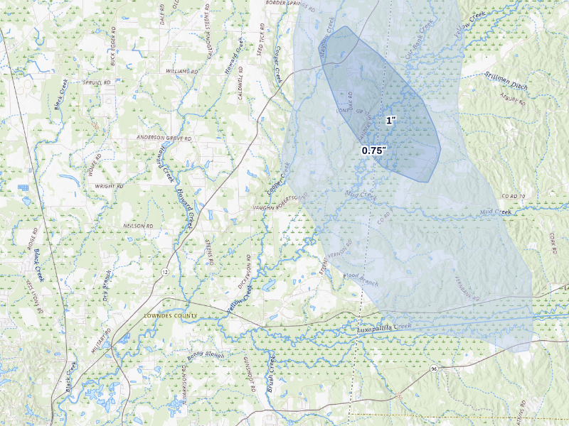 NEXRAD radar-signature map of the hail storm over Steens, MS on Aug 26, 2026