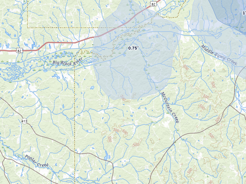 NEXRAD radar-signature map of the hail storm over Stewart, MS on Jul 1, 2026