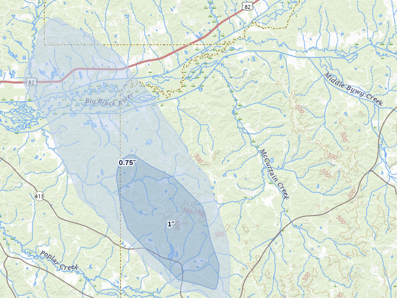 NEXRAD radar-signature map of the hail storm over Stewart, MS on Jul 2, 2026