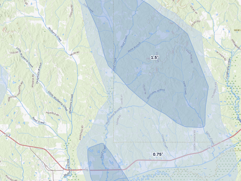 NEXRAD radar-signature map of the hail storm over Stewart, MS on Aug 26, 2026