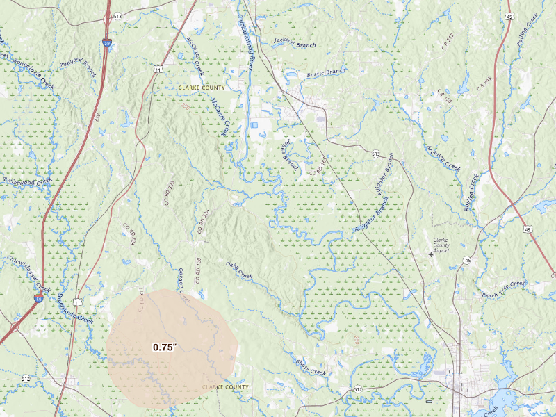 Radar-estimated hail-size map of the storm over Stonewall, MS