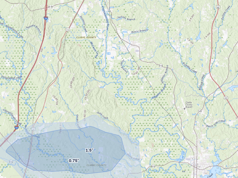 NEXRAD radar-signature map of the hail storm over Stonewall, MS on Sep 11, 2026