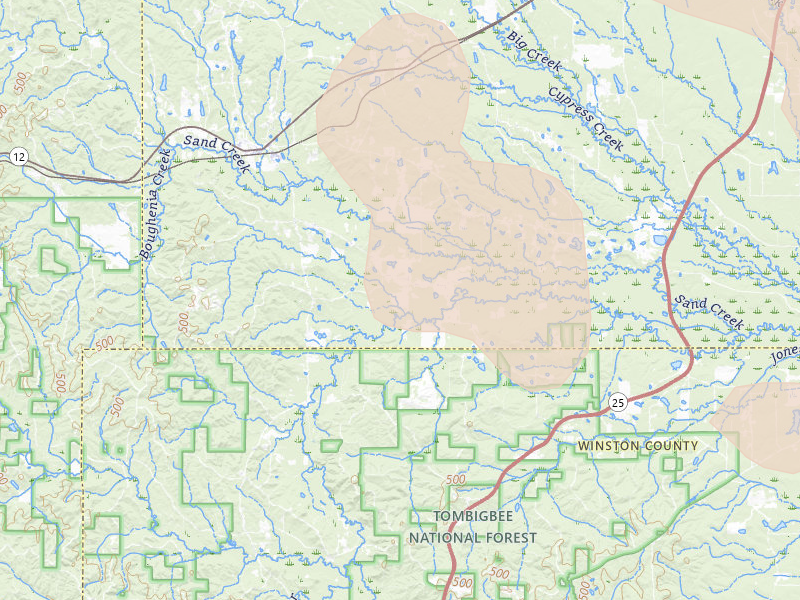 Radar-estimated hail-size map of the storm over Sturgis, MS on Jun 19, 2026