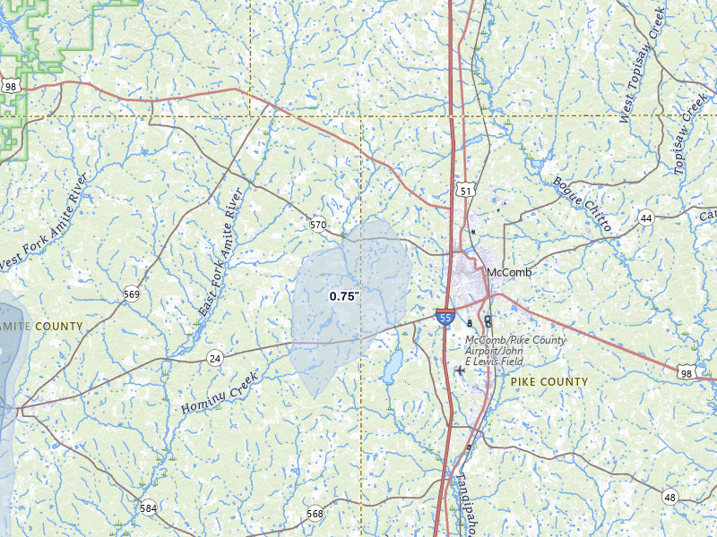 NEXRAD radar-signature map of the hail storm over Summit, MS on Mar 7, 2026