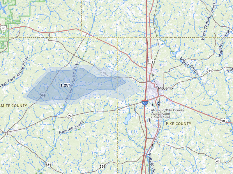 NEXRAD radar-signature map of the hail over Summit, MS