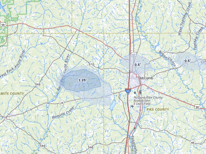 NEXRAD radar-signature map of the hail over Summit, MS
