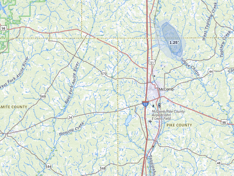 NEXRAD radar-signature map of the hail over Summit, MS