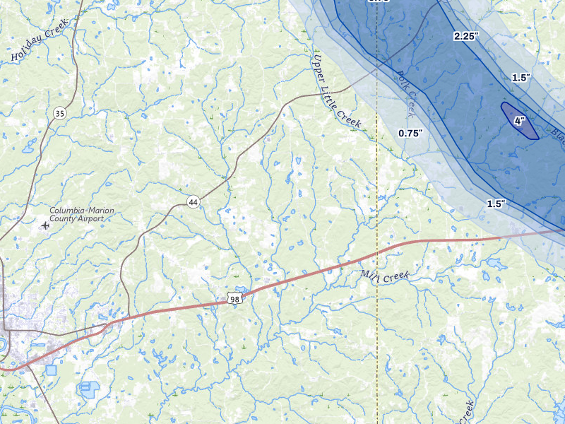 NEXRAD radar-signature map of the hail over Sumrall, MS