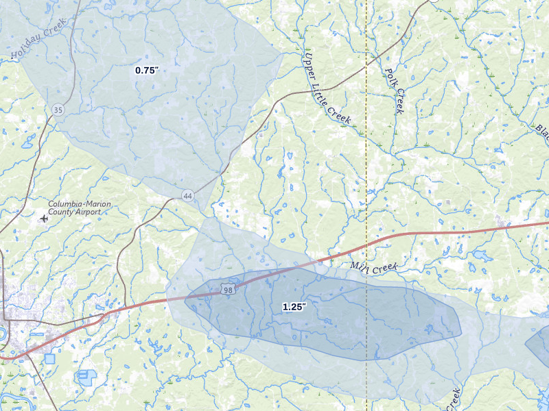 NEXRAD radar-signature map of the hail over Sumrall, MS