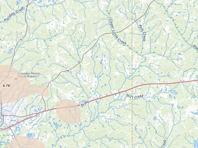Radar-estimated hail-size map of the storm over Sumrall, MS on Sep 3, 2026
