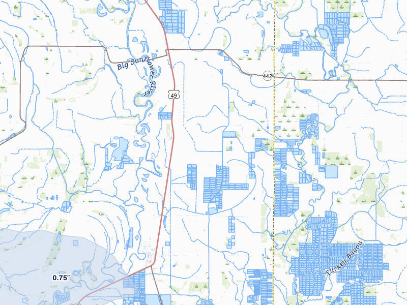 NEXRAD radar-signature map of the hail over Sunflower, MS