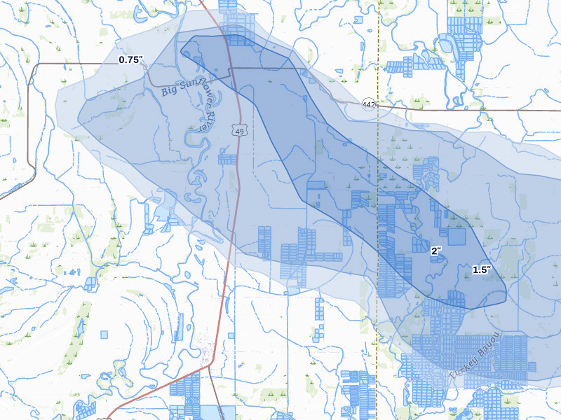 NEXRAD radar-signature map of the hail over Sunflower, MS