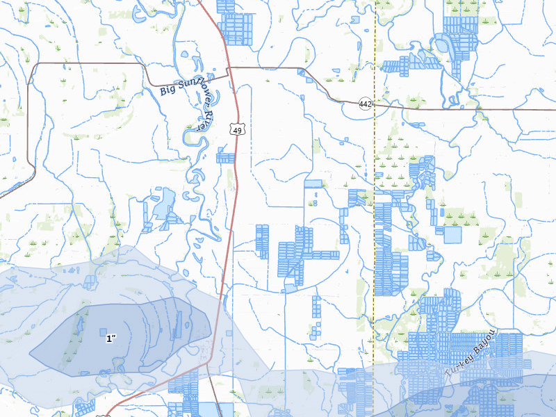 NEXRAD radar-signature map of the hail over Sunflower, MS