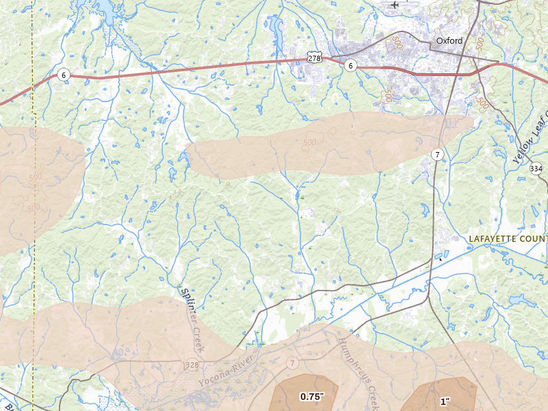 Radar-estimated hail-size map of the storm over Taylor, MS on Apr 27, 2026