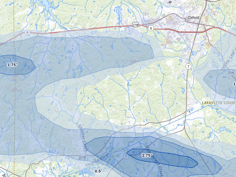 NEXRAD radar-signature map of the hail over Taylor, MS