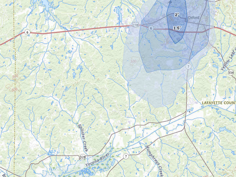 NEXRAD radar-signature map of the hail over Taylor, MS