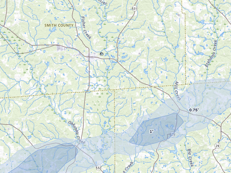 NEXRAD radar-signature map of the hail storm over Taylorsville, MS on Jul 5, 2026