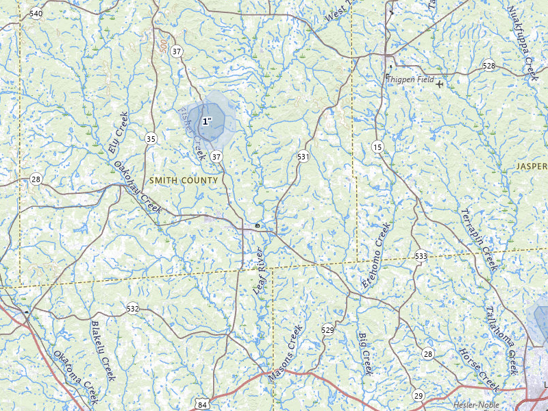 NEXRAD radar-signature map of the hail storm over Taylorsville, MS on Aug 19, 2026