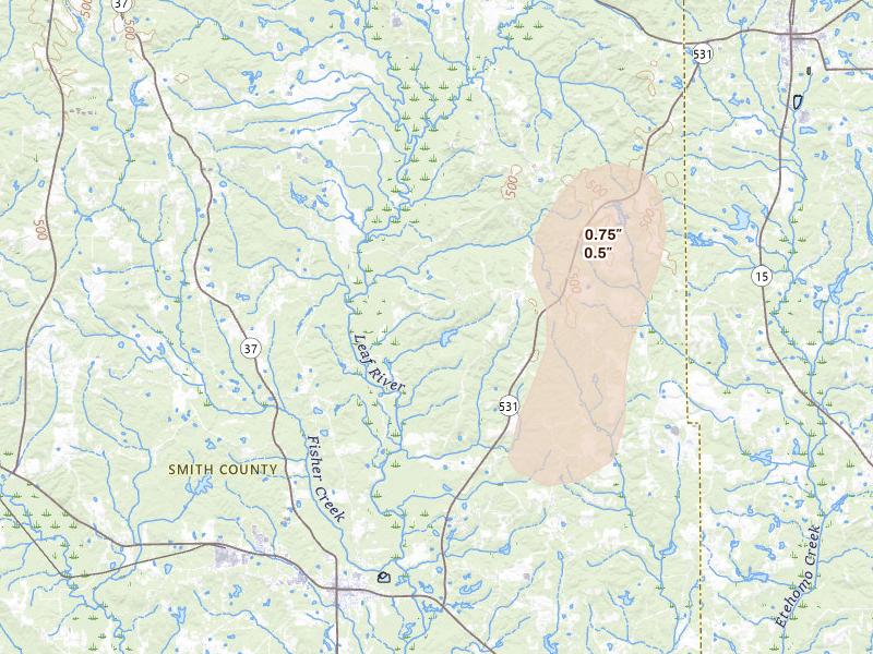 Radar-estimated hail-size map of the storm over Taylorsville, MS