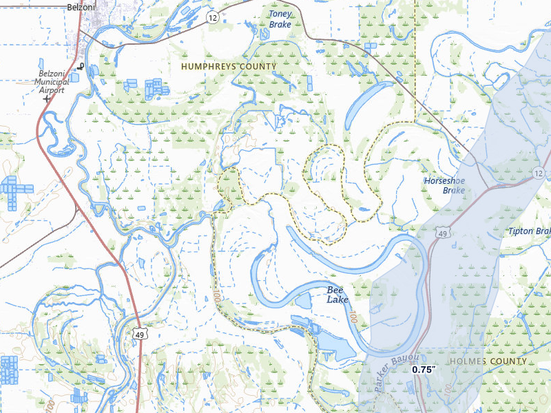 NEXRAD radar-signature map of the hail over Tchula, MS