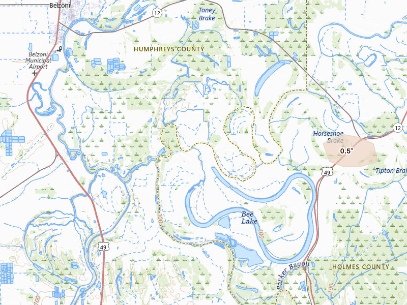 Radar-estimated hail-size map of the storm over Tchula, MS on May 8, 2026