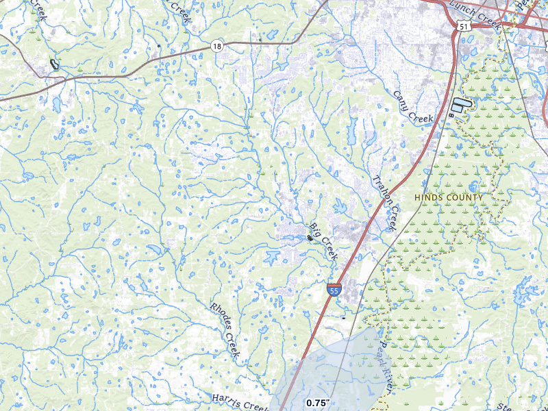 NEXRAD radar-signature map of the hail storm over Terry, MS on Mar 7, 2026