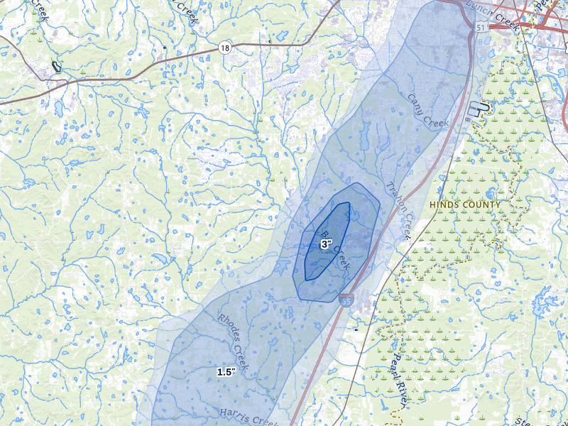 NEXRAD radar-signature map of the hail storm over Terry, MS on May 17, 2026