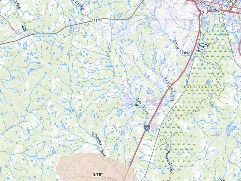 Radar-estimated hail-size map of the storm over Terry, MS on May 22, 2026