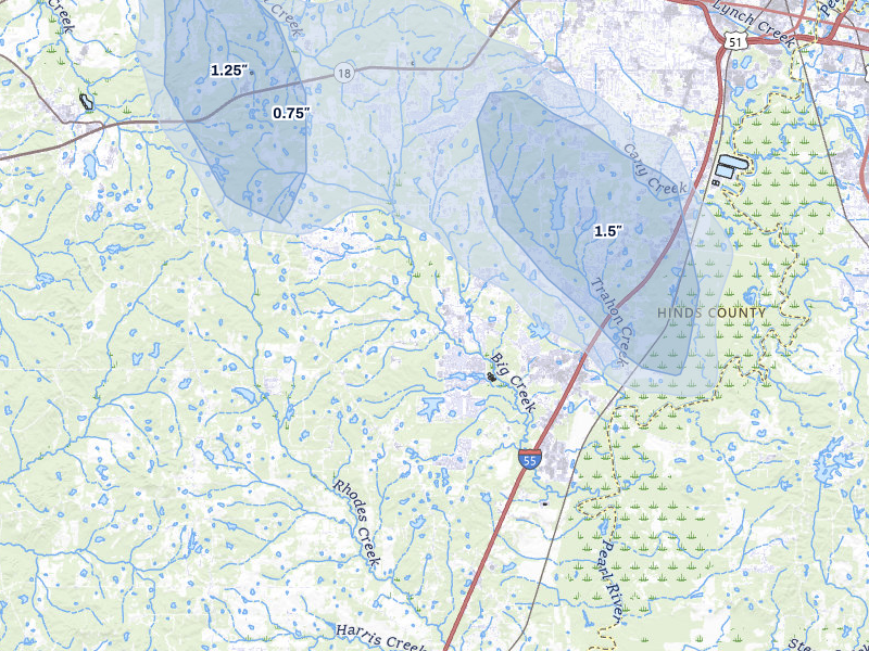 NEXRAD radar-signature map of the hail storm over Terry, MS on Jun 1, 2026