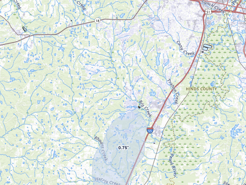 NEXRAD radar-signature map of the hail storm over Terry, MS on Jul 1, 2026