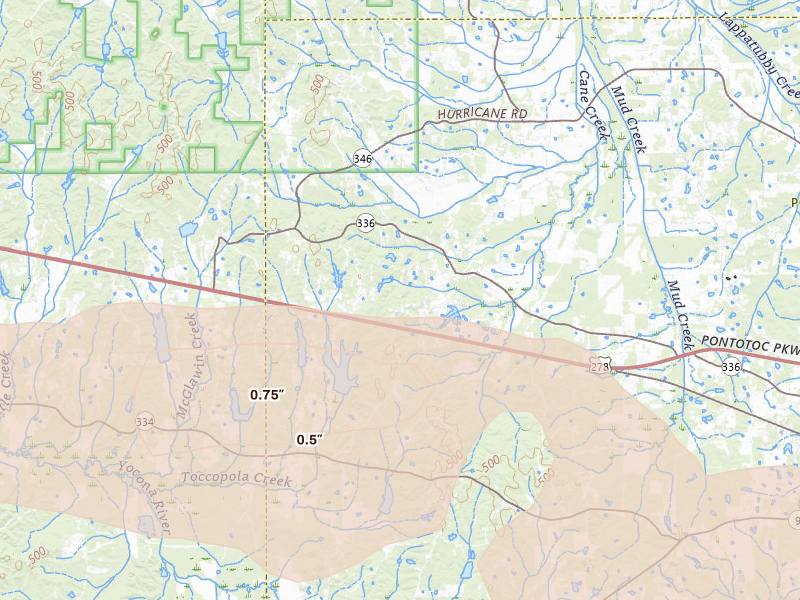 Radar-estimated hail-size map of the storm over Thaxton, MS