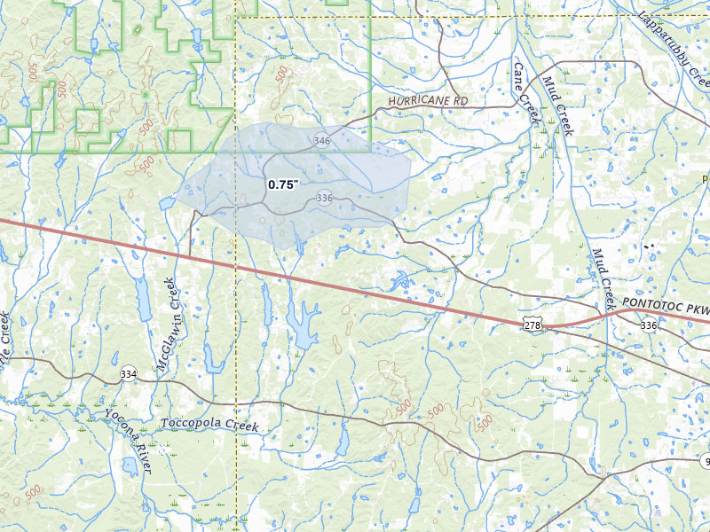 NEXRAD radar-signature map of the hail storm over Thaxton, MS on Jul 1, 2026